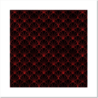 Scallop Shells in Black and Ruby Red Art Deco Vintage Foil Pattern Posters and Art